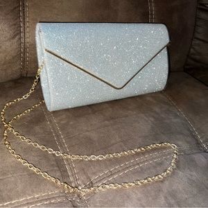 Sparkly Silver Clutch Bag with Shoulder Chain